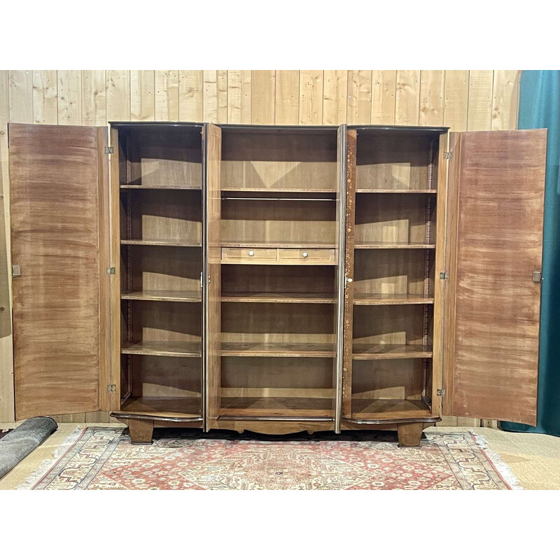 Vintage Art Deco wardrobe in burr walnut and mahogany, 1940