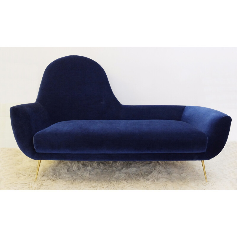 Italian blue 3-seater sofa with brass feet - 1960s