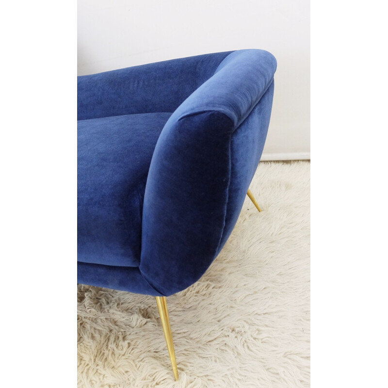 Italian blue 3-seater sofa with brass feet - 1960s