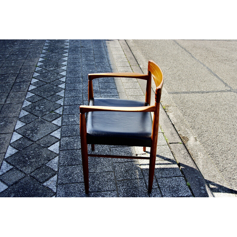 Fauteuil vintage en teck et cuir noir par Henry Walter Klein pour Bramin, Danemark 1960