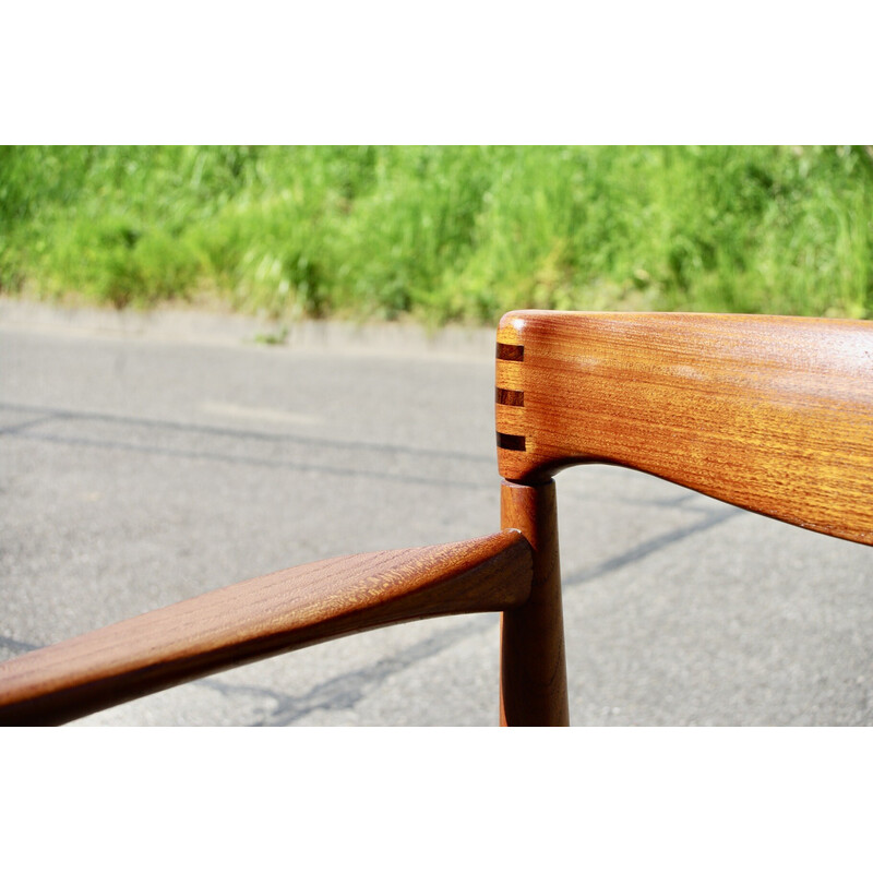 Fauteuil vintage en teck et cuir noir par Henry Walter Klein pour Bramin, Danemark 1960