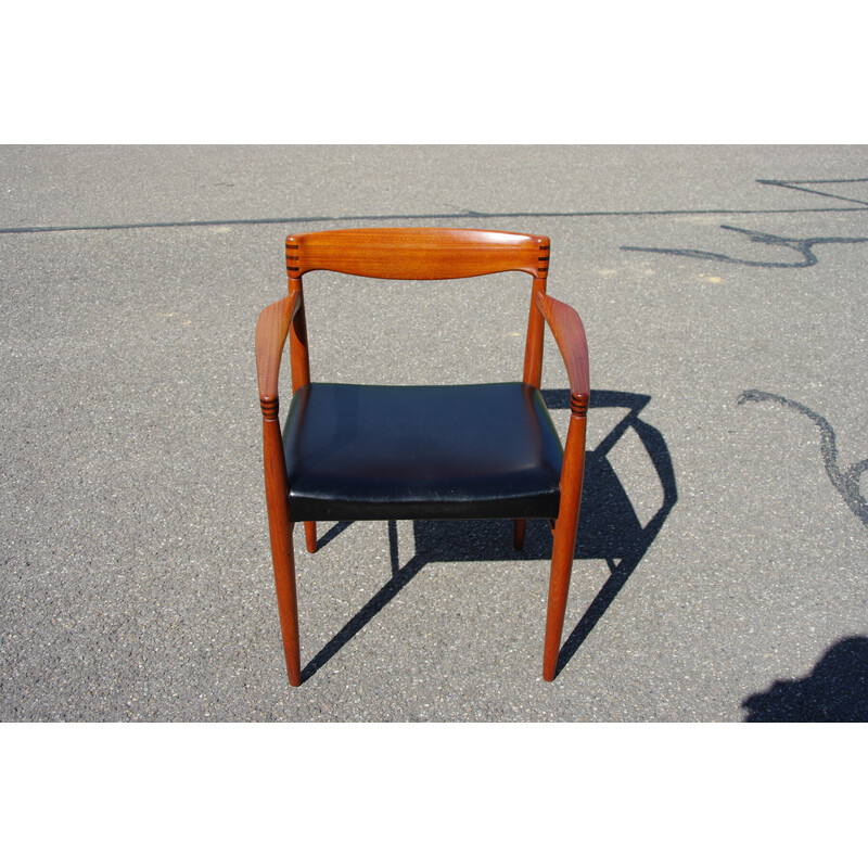 Fauteuil vintage en teck et cuir noir par Henry Walter Klein pour Bramin, Danemark 1960