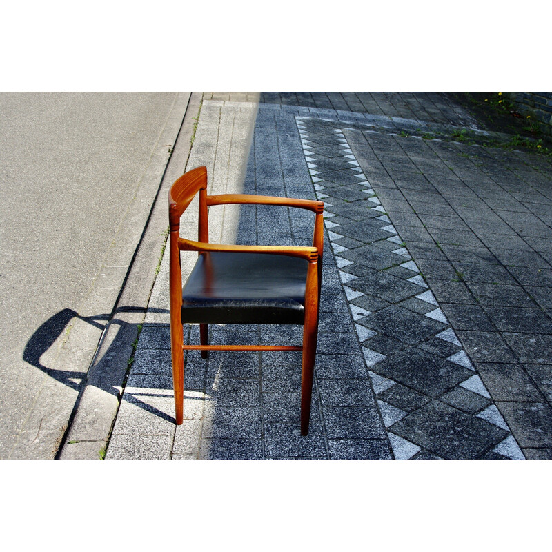 Vintage teak and black leather armchair by Henry Walter Klein for Bramin, Denmark 1960