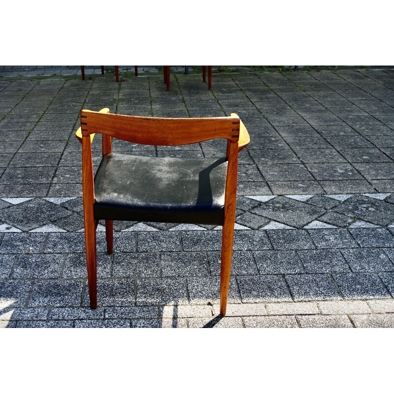 Vintage teak and black leather armchair by Henry Walter Klein for Bramin, Denmark 1960