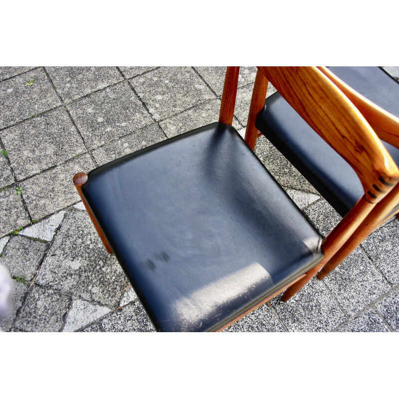 Pair of vintage teak and black leather chairs by Hw Klein for Bramin, Denmark 1960