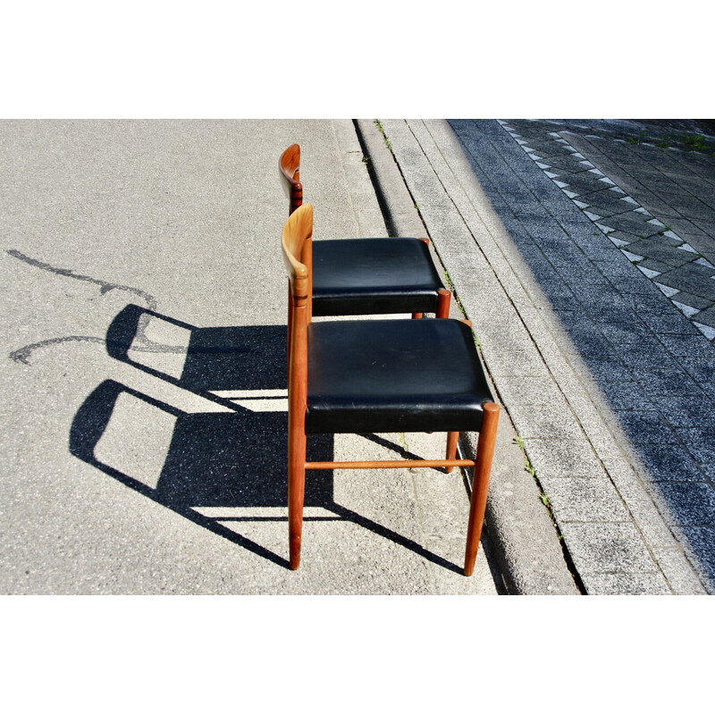 Pair of vintage teak and black leather chairs by Hw Klein for Bramin, Denmark 1960