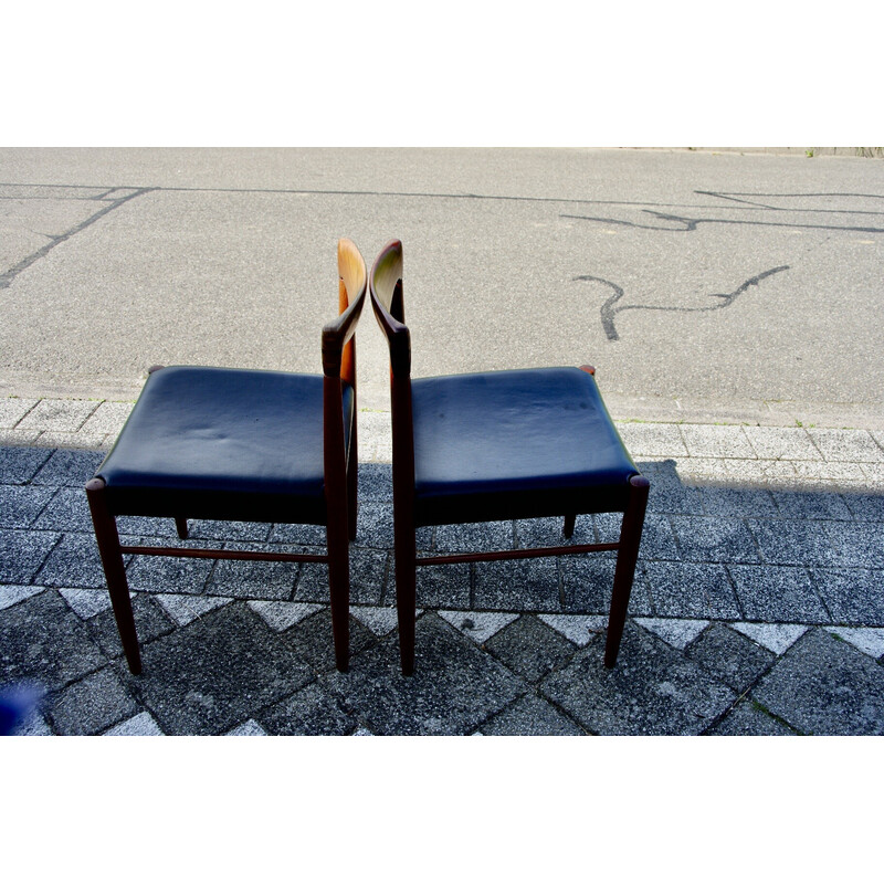 Pair of vintage teak and black leather chairs by Hw Klein for Bramin, Denmark 1960