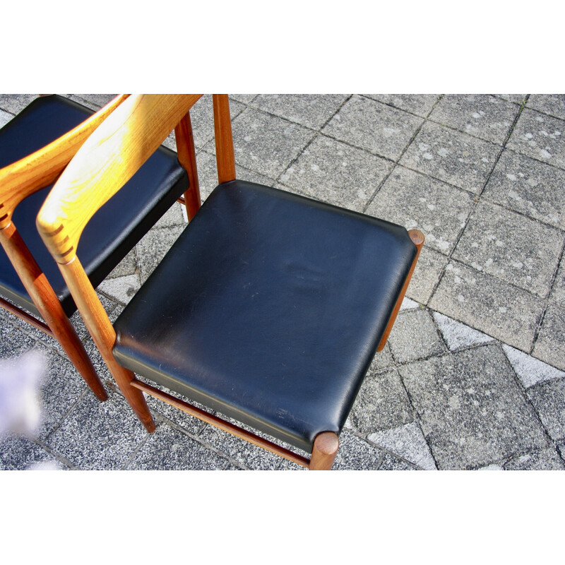 Pair of vintage teak and black leather chairs by Hw Klein for Bramin, Denmark 1960