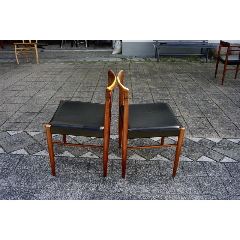 Pair of vintage teak and black leather chairs by Hw Klein for Bramin, Denmark 1960