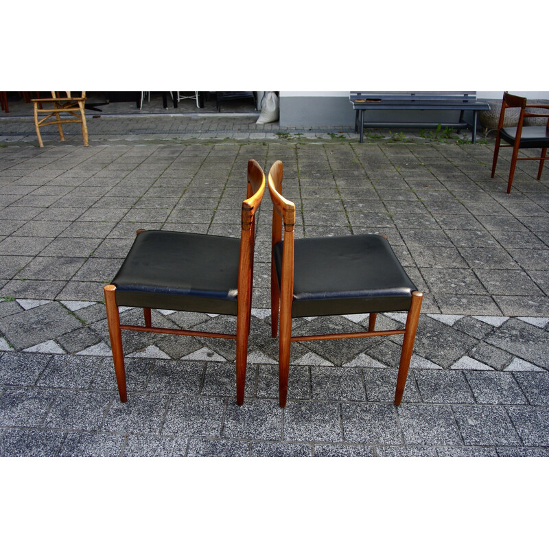 Paire de chaises vintage en teck et cuir noir par Hw Klein pour Bramin, Danemark 1960