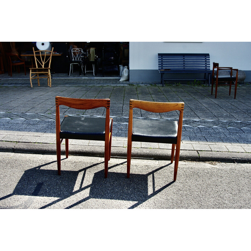 Pair of vintage teak and black leather chairs by Hw Klein for Bramin, Denmark 1960