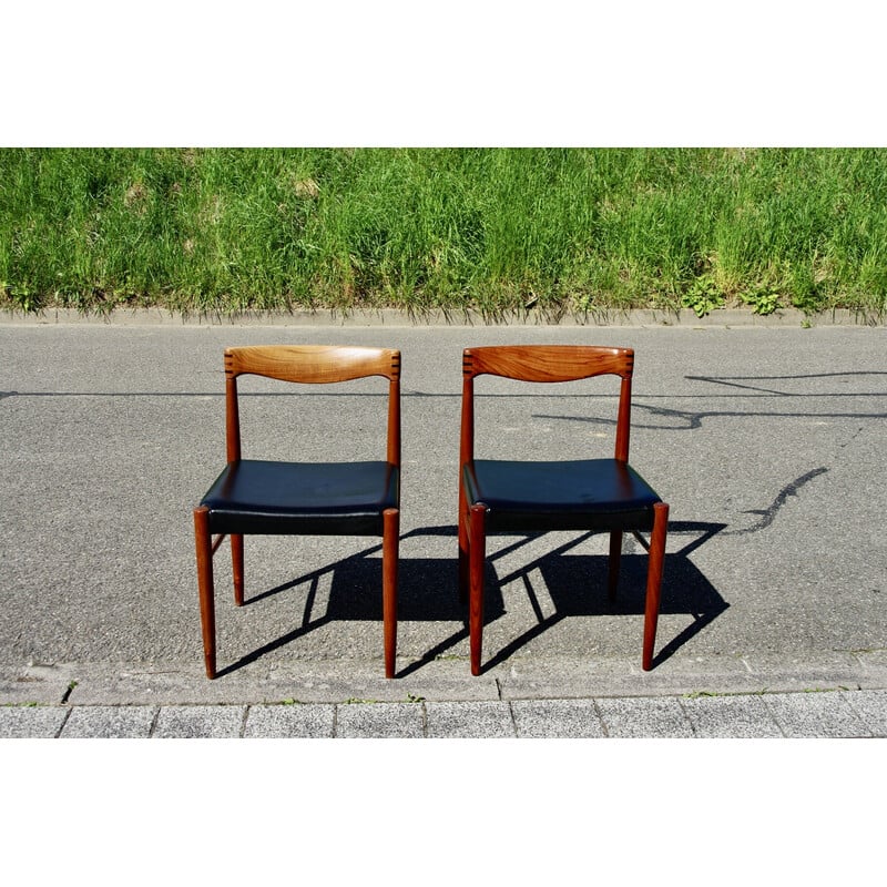 Pair of vintage teak and black leather chairs by Hw Klein for Bramin, Denmark 1960