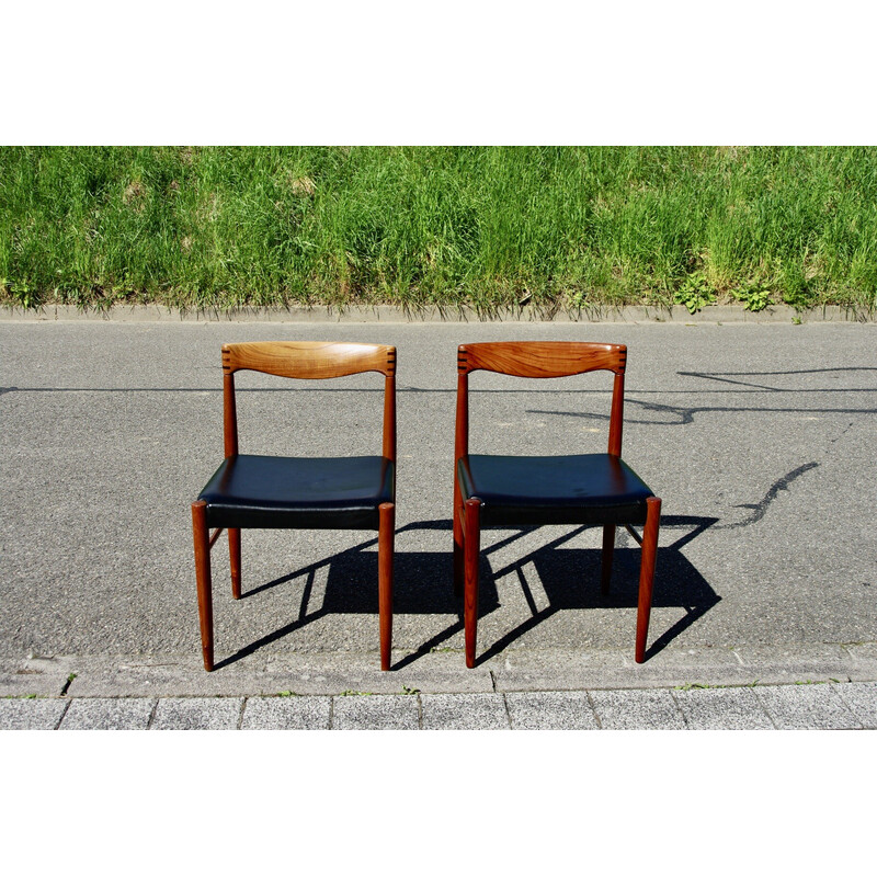 Paire de chaises vintage en teck et cuir noir par Hw Klein pour Bramin, Danemark 1960