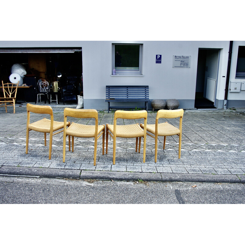 Set of 4 vintage paper cord oak chairs by Nils O Moller, 1960