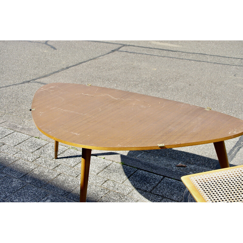 Vintage beech and black opaline coffee table, 1950