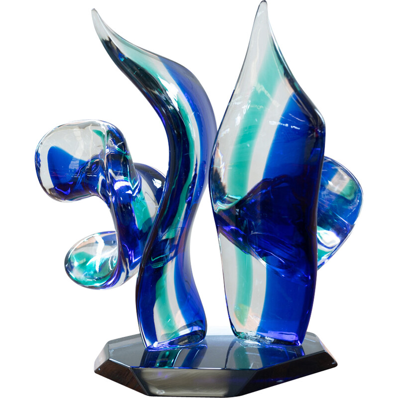 Vintage light blue Murano glass sculpture, Italy 1970