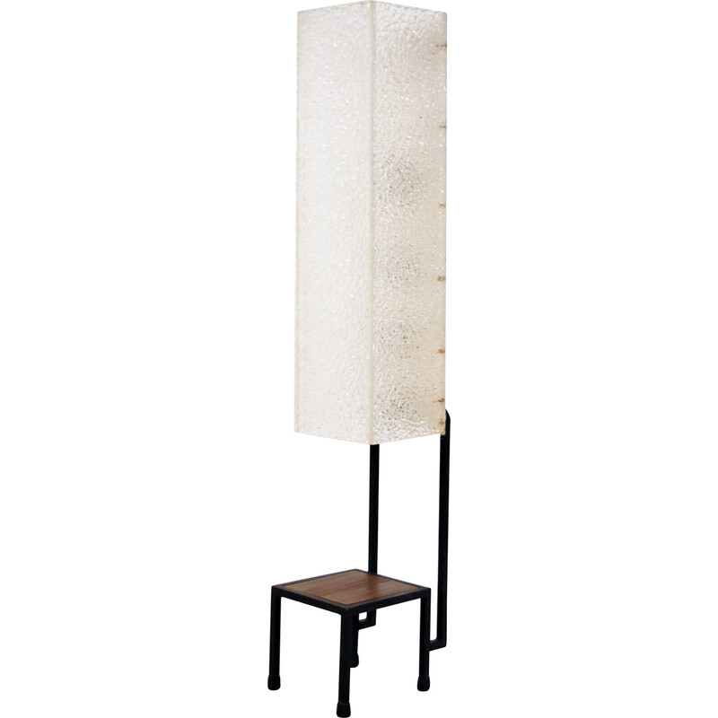 Vintage floor lamp in black lacquered steel and mahogany, 1960