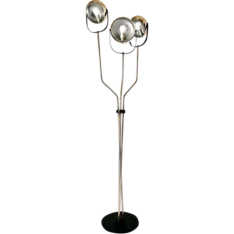 Vintage chrome floor lamp with 3 adjustable light spots for Reggiani, Italy 1960