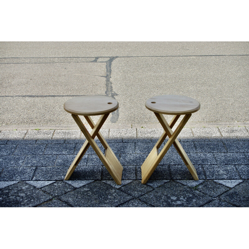 Pair of vintage beech folding stools by Roger Talon, 1960