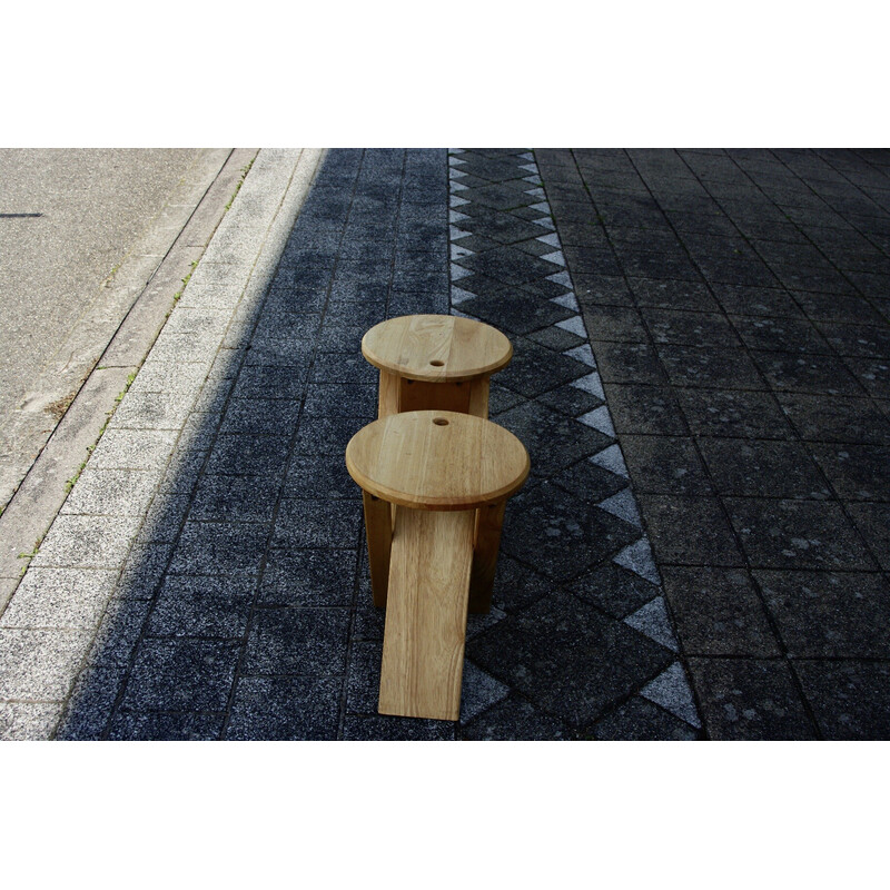 Pair of vintage beech folding stools by Roger Talon, 1960