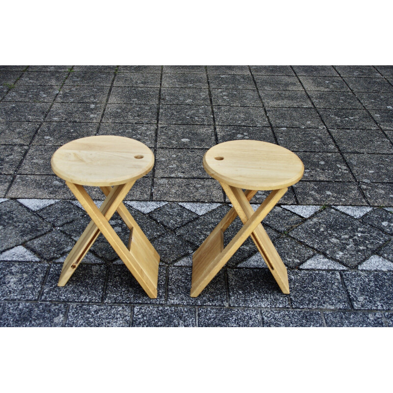 Pair of vintage beech folding stools by Roger Talon, 1960