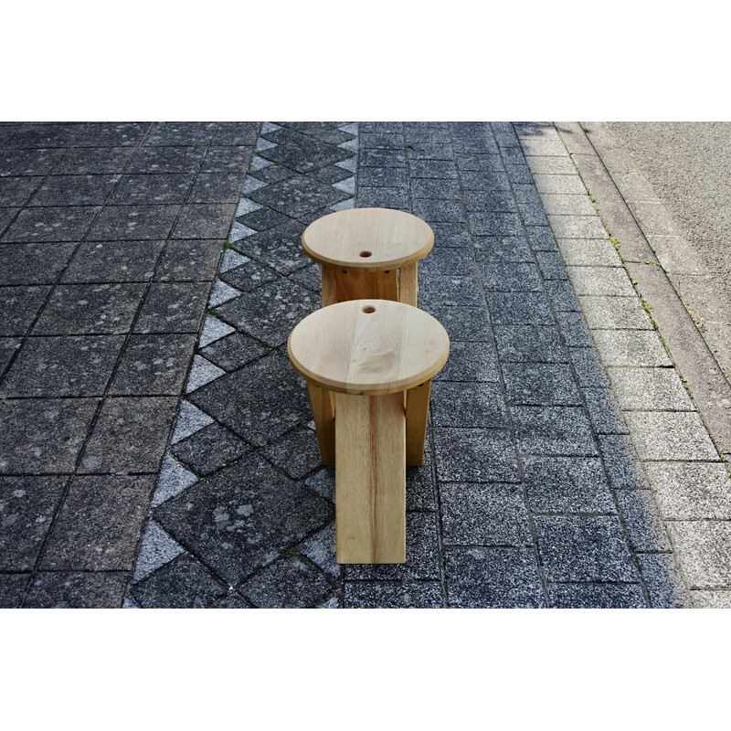 Pair of vintage beech folding stools by Roger Talon, 1960