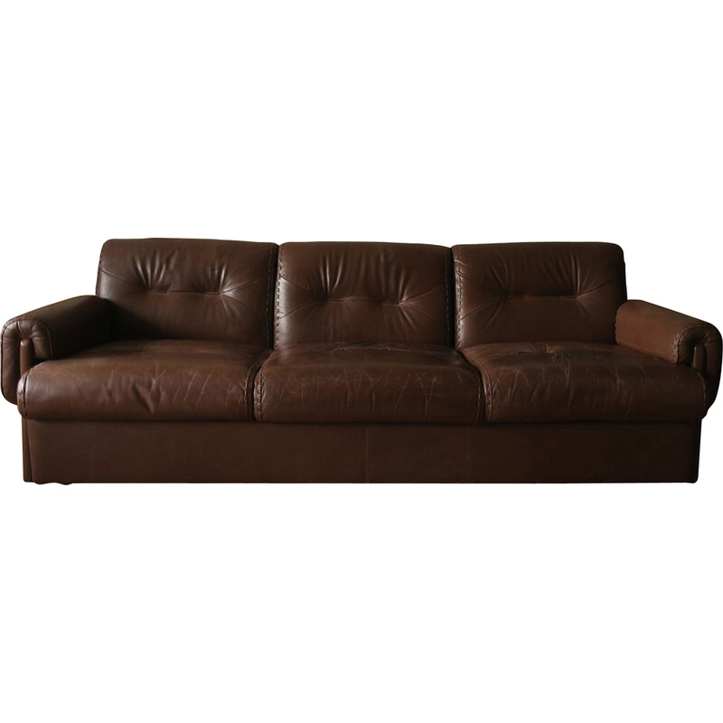 Vintage 3-seater sofa in brown leather, 1970