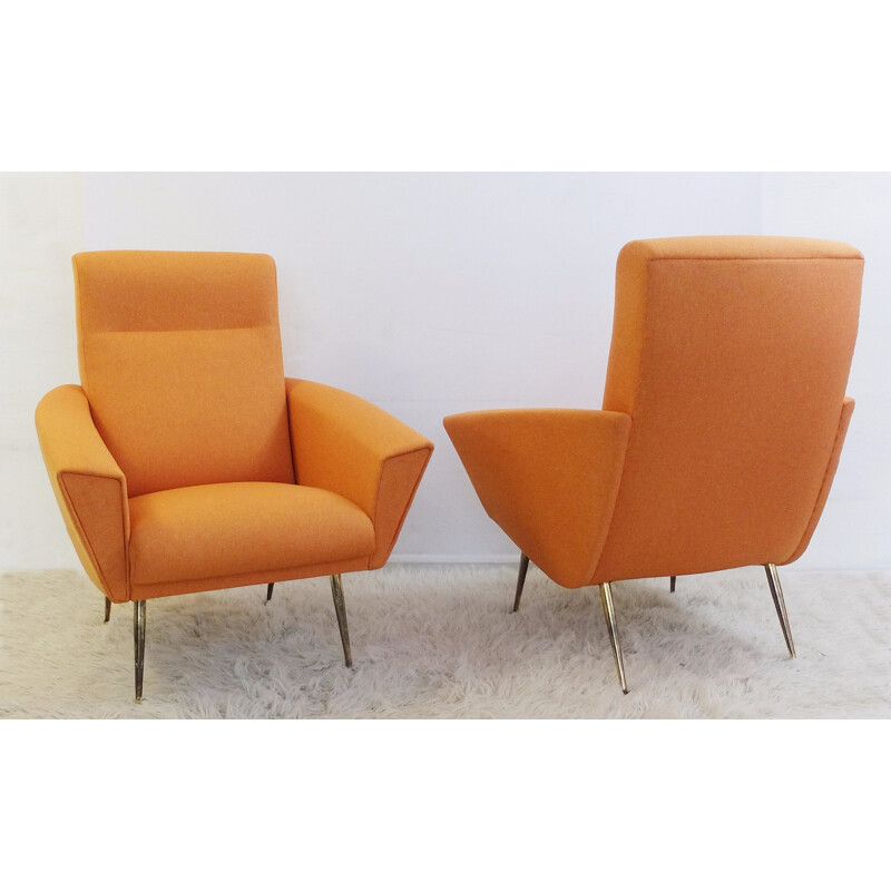 Pair of orange Italian armchairs - 1950s