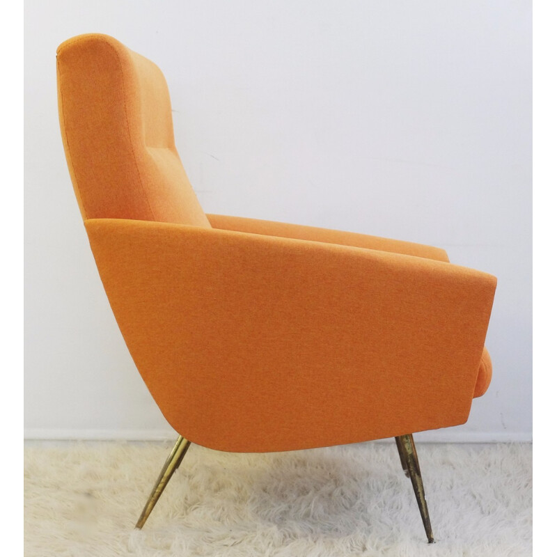 Pair of orange Italian armchairs - 1950s