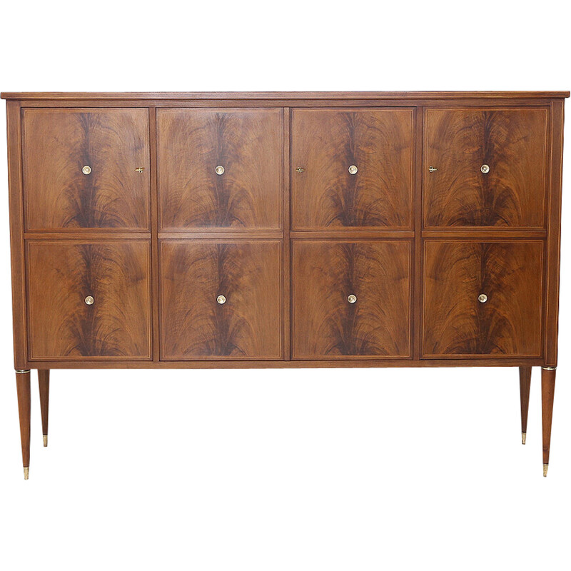 Vintage walnut veneered wood sideboard with drawers by Paolo Buffa for Marelli and Colico, Italy 1950