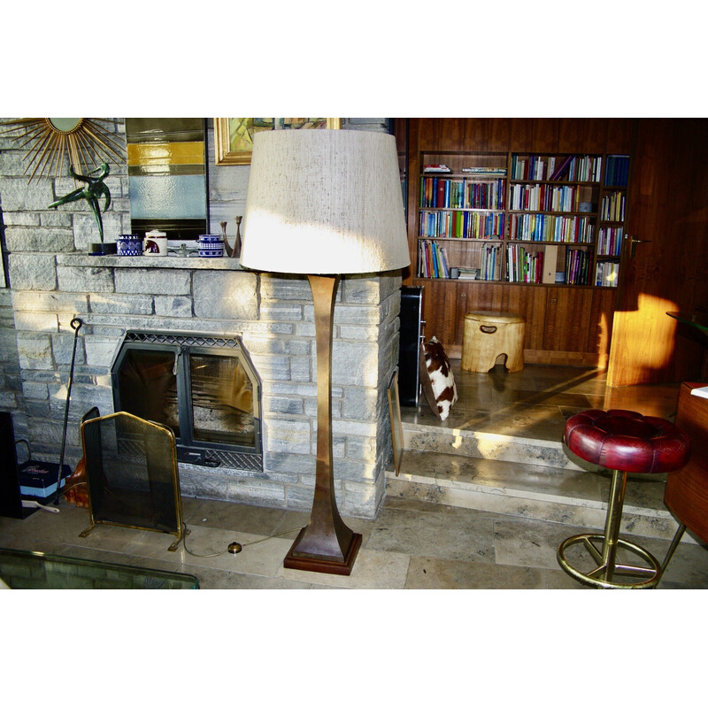 Vintage bronze and mahogany floor lamp by Stewart Ross for Hansen Lighting, New York 1960