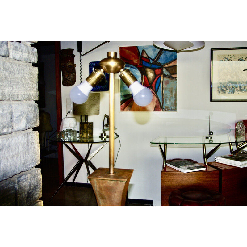 Lampadaire vintage en bronze et acajou par Stewart Ross pour Hansen Lighting, New York 1960