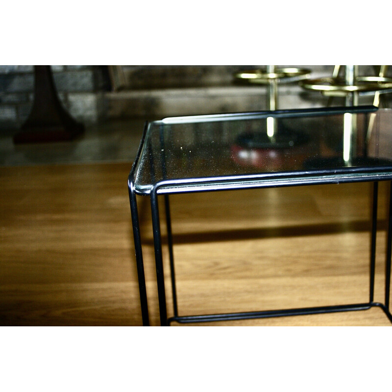 Vintage flying coffee table in lacquered metal and glass by Max Sauze, 1960
