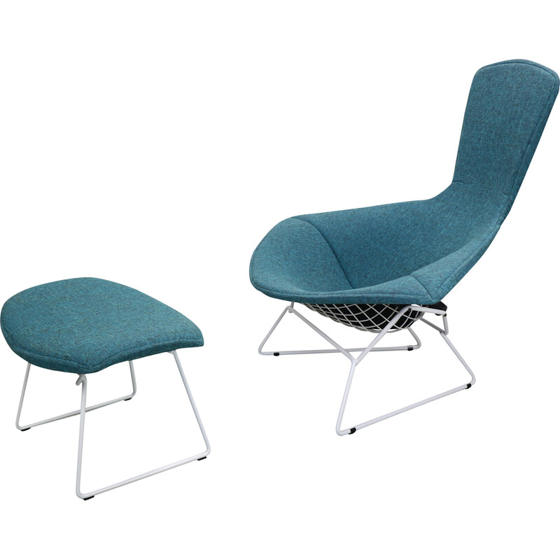 Vintage steel armchair with ottoman by Harry Bertoia for Knoll International, 1952