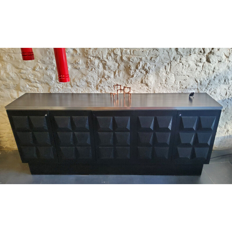 Vintage black lacquered sideboard by De Coene, Belgium 1970