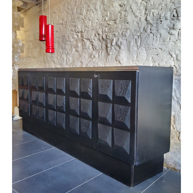 Vintage black lacquered sideboard by De Coene, Belgium 1970