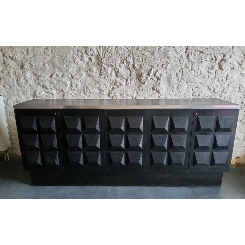 Vintage black lacquered sideboard by De Coene, Belgium 1970