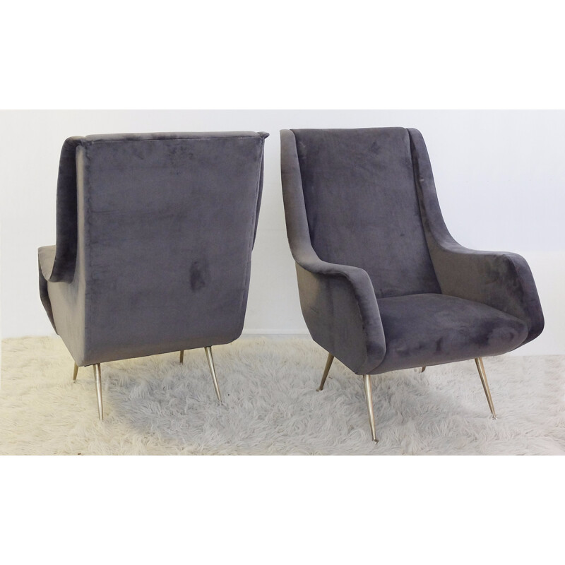Pair of Italian armchairs with iconic brass base - 1950s