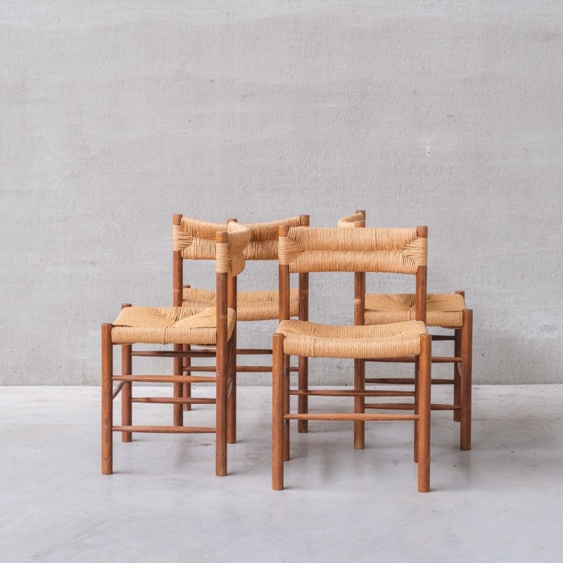 Set of 4 vintage Dordogne dining chairs by Charlotte Perriand for Robert Sentou, France 1950
