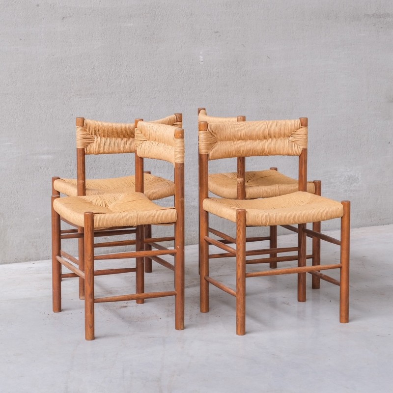 Set of 4 vintage Dordogne dining chairs by Charlotte Perriand for Robert Sentou, France 1950