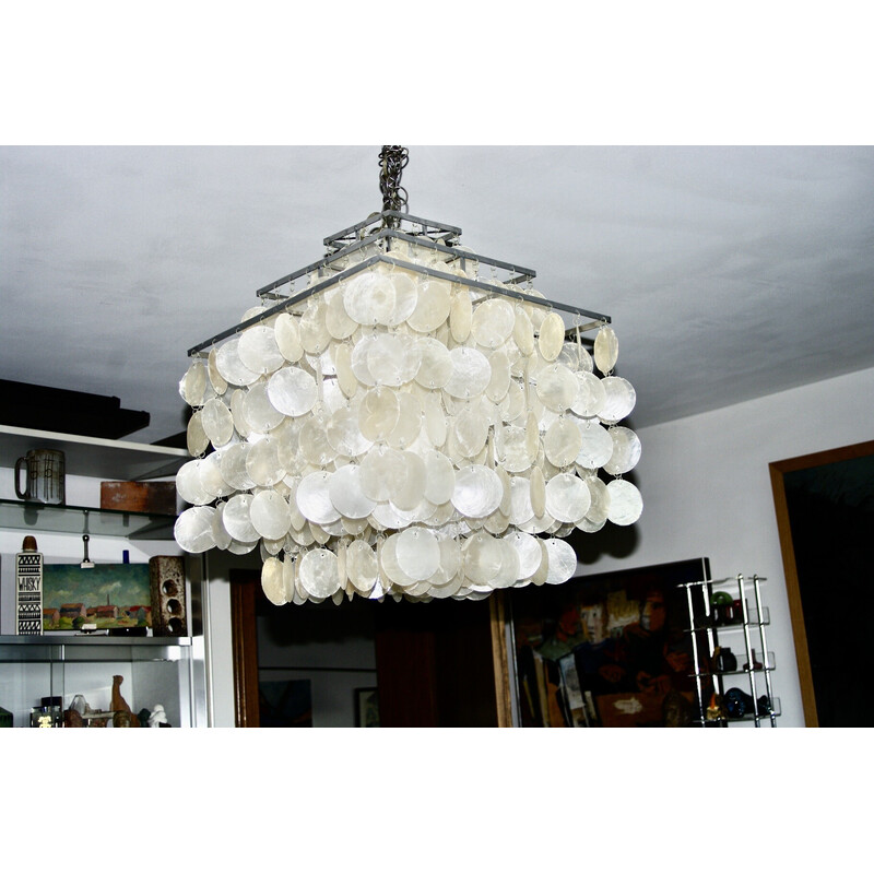 Vintage square steel and mother-of-pearl chandelier by Verner Panton, 1970