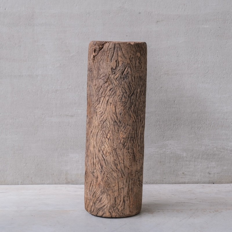 Vintage Wabi-Sabi primitive pedestal in solid wood, France 1930
