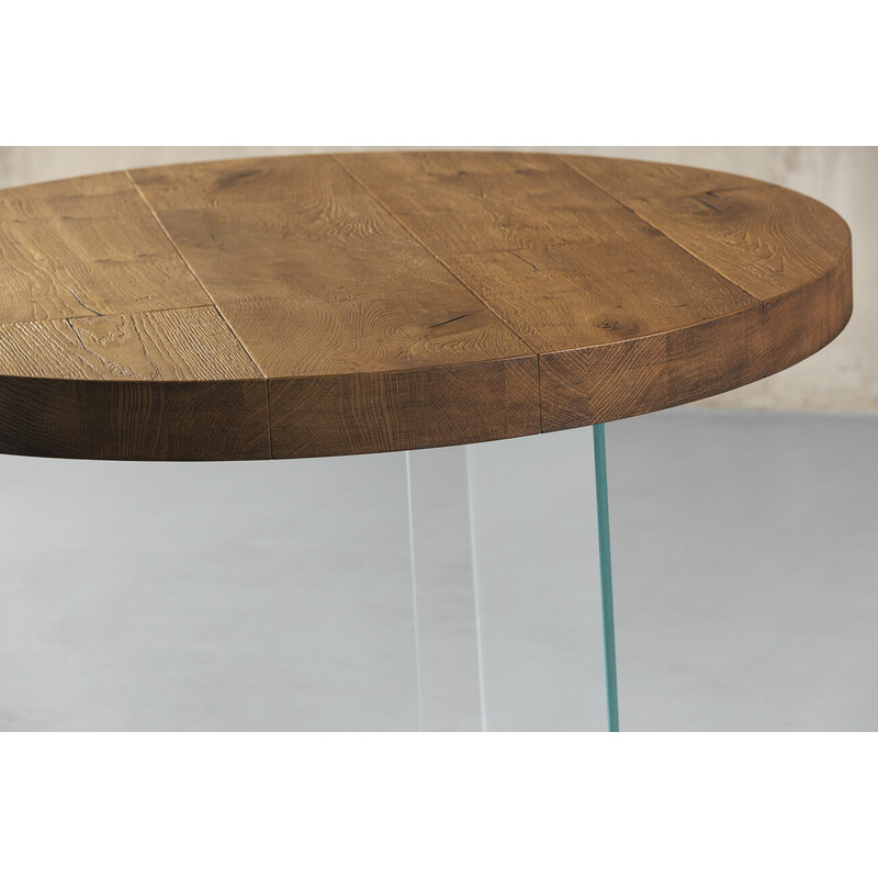 Vintage round dining table with glass legs by Lago, Italy 2000
