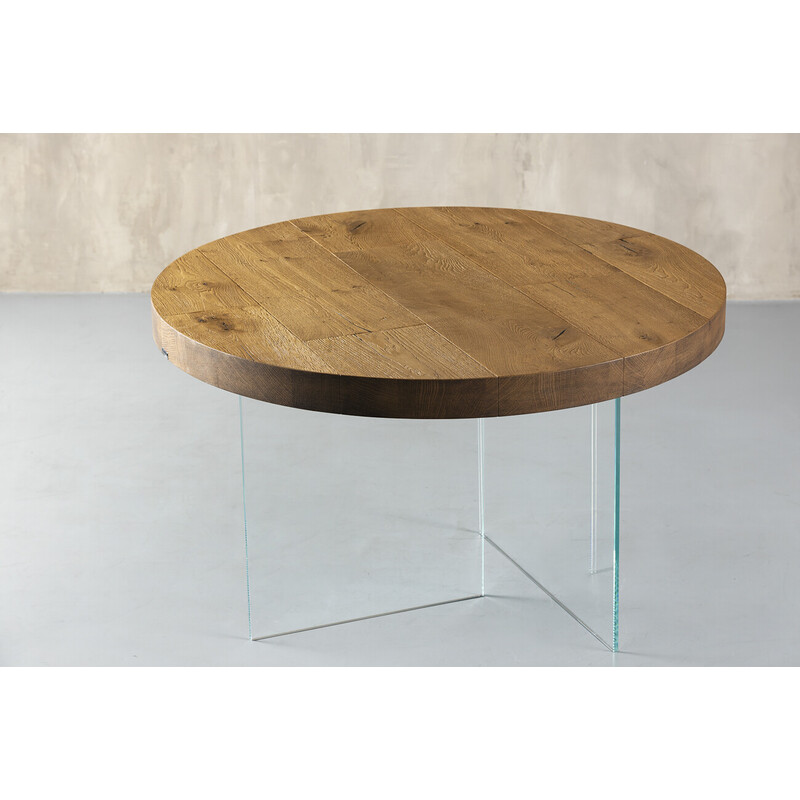 Vintage round dining table with glass legs by Lago, Italy 2000