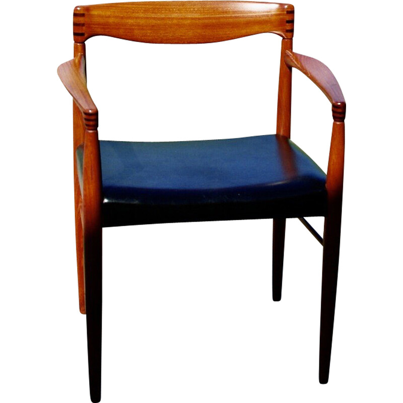 Vintage teak and black leather armchair by Henry Walter Klein for Bramin, Denmark 1960