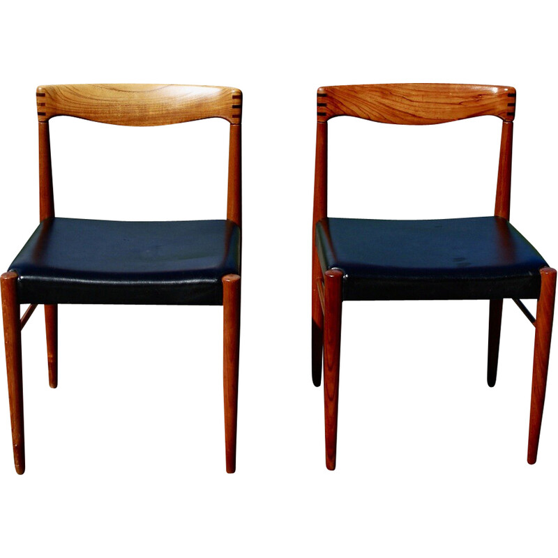 Pair of vintage teak and black leather chairs by Hw Klein for Bramin, Denmark 1960