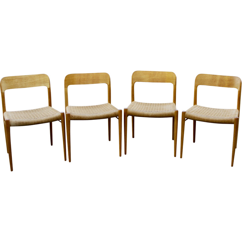 Set of 4 vintage paper cord oak chairs by Nils O Moller, 1960