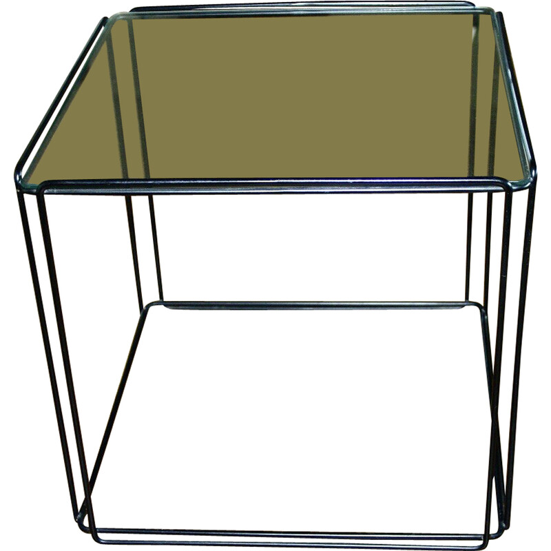 Vintage flying coffee table in lacquered metal and glass by Max Sauze, 1960