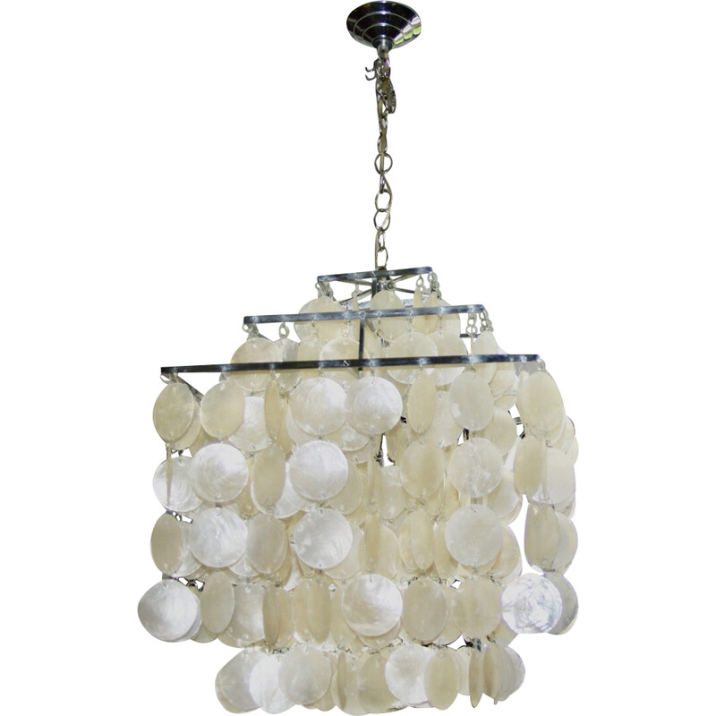 Vintage square steel and mother-of-pearl chandelier by Verner Panton, 1970