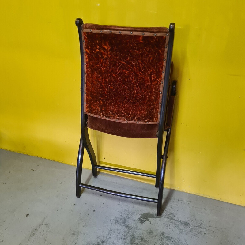Chaise de campagne vintage en bois laqué noir et tissu, 1800